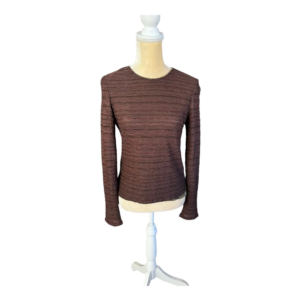 Missoni Made in Italy Brown and Gold Metallic Long Sleeve Shirt Top XS S